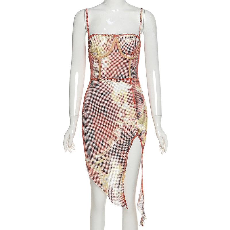 Slit Sheer Colorful Dress