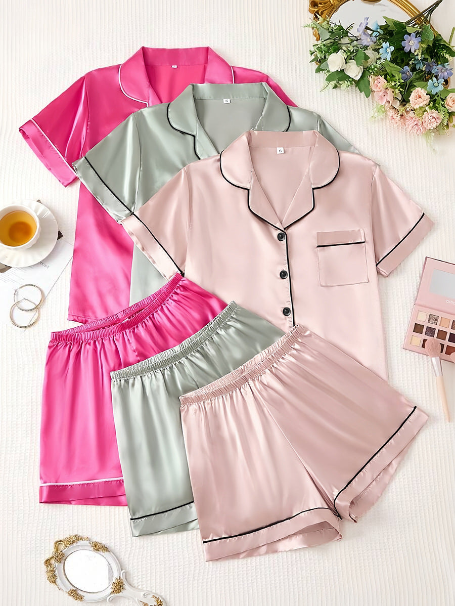 Short-sleeve Satin Three Pack Pajama Sets