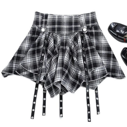 Irregular Red Plaid Pleated Lingerie Skirt