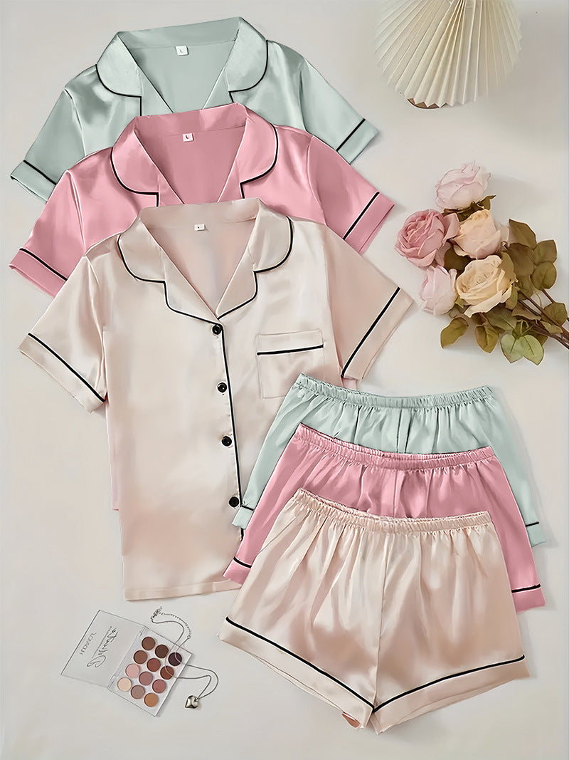 Short-sleeve Satin Three Pack Pajama Sets