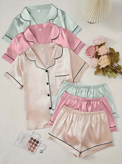 Short-sleeve Satin Three Pack Pajama Sets