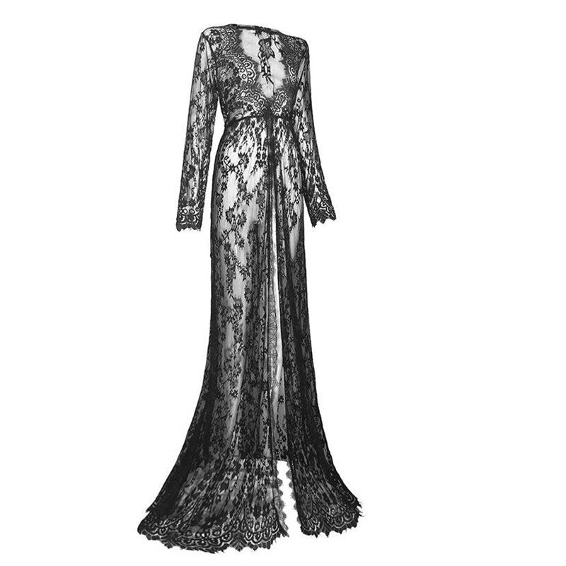 Long sleeve sheer tight lingerie dress, barely covered