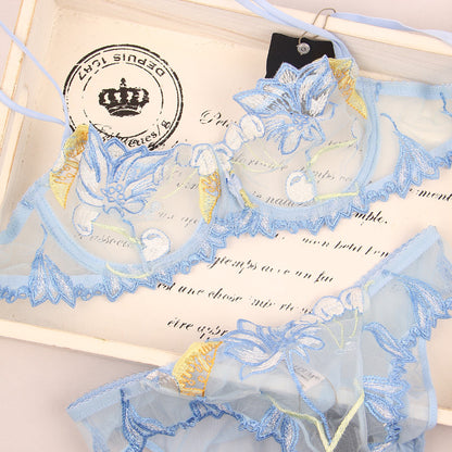 Embroidered lace cherry bra set