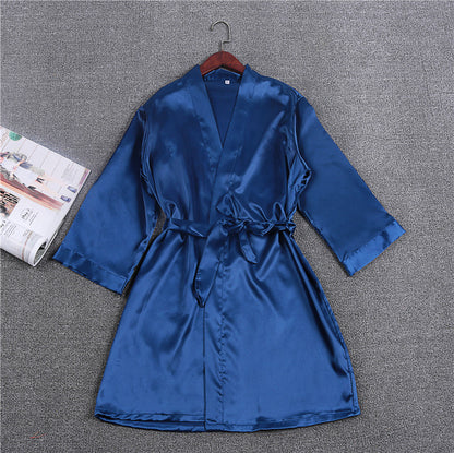 Multicolor Nightgown Ladies Three-Quarter Sleeve Cardigan Robe