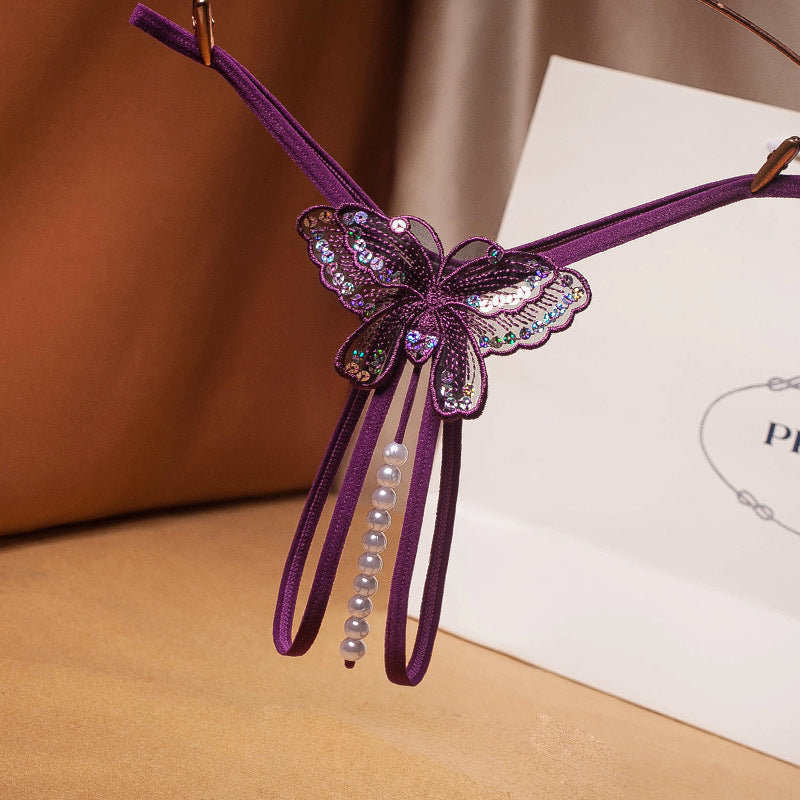 Thong Ladies Sexy Panties Transparent Pearl Butterfly