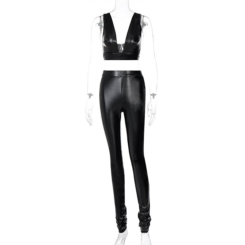 Sexy Pleather Lingerie Jumpsuit