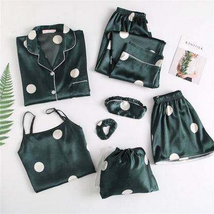 Ice Silk Sexy Seven-Piece Suit Peach Heart Thin Nightgown