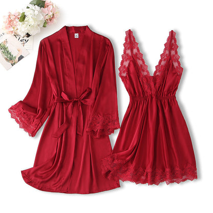 Sexy Two-piece Nightgown With Lace