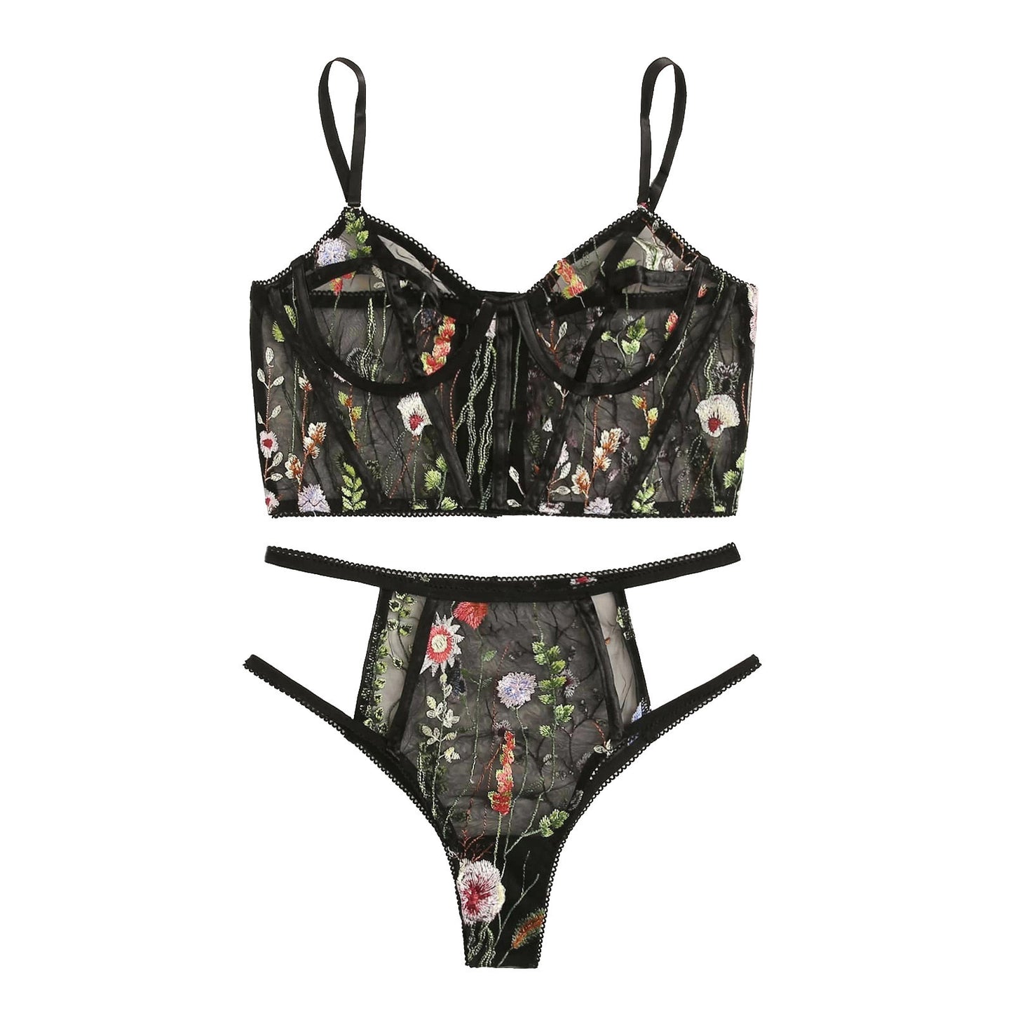 Mesh See-through Floral Embroidery Set