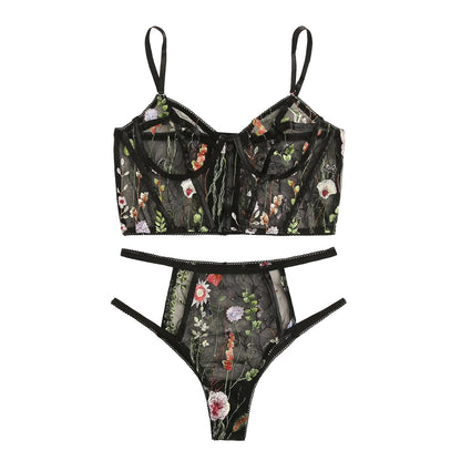 Mesh See-through Floral Embroidery Set