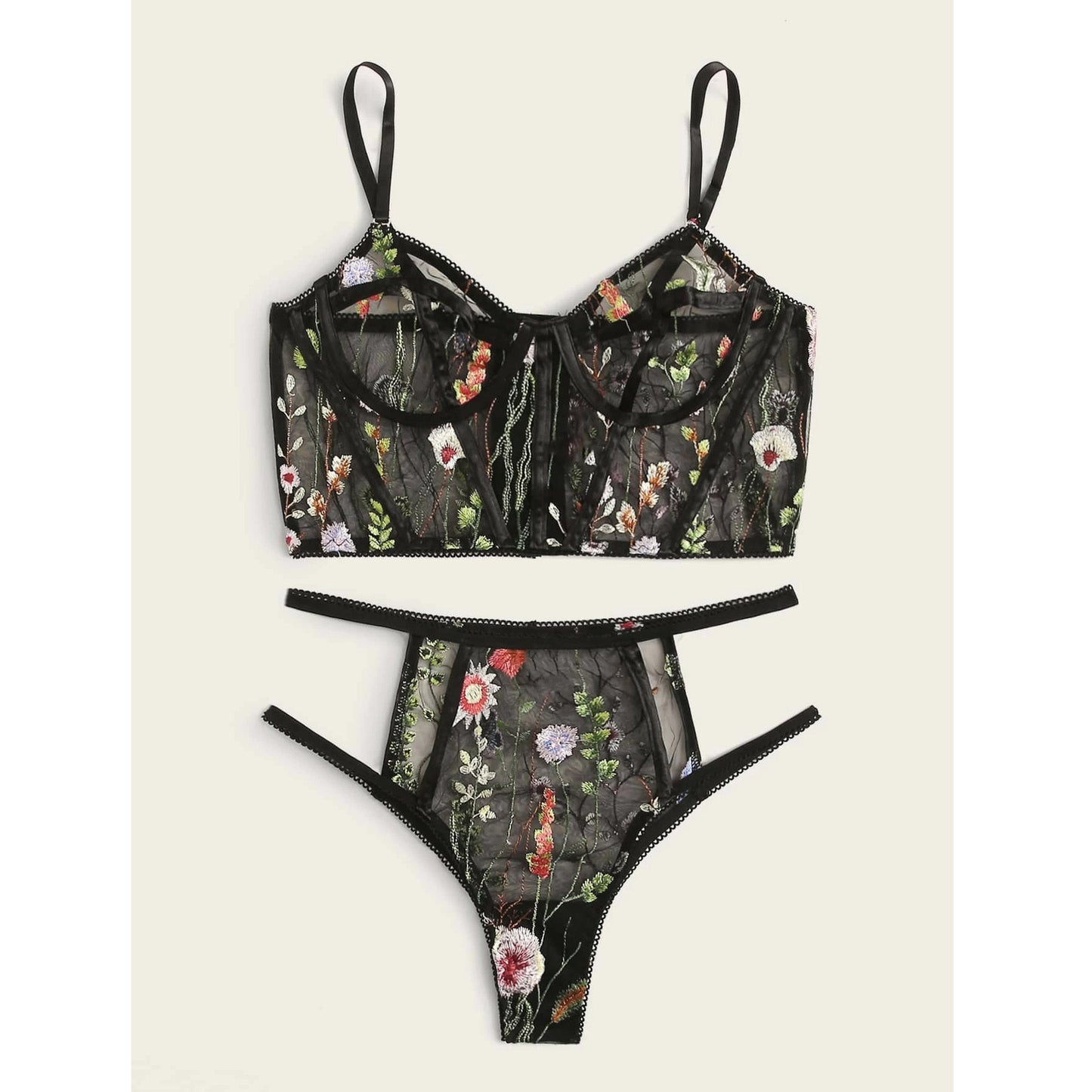 Mesh See-through Floral Embroidery Set