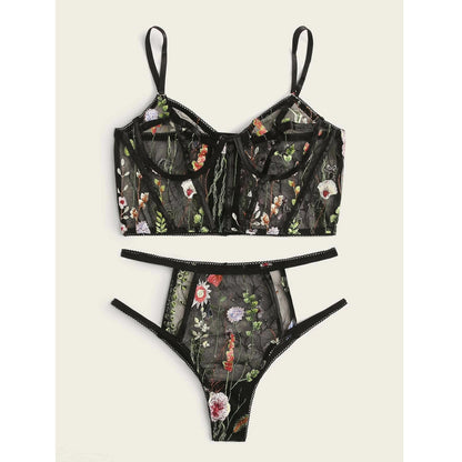 Mesh See-through Floral Embroidery Set
