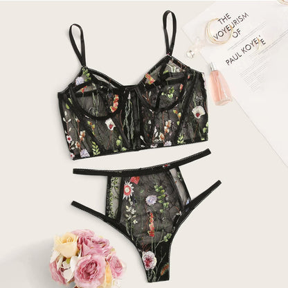 Mesh See-through Floral Embroidery Set