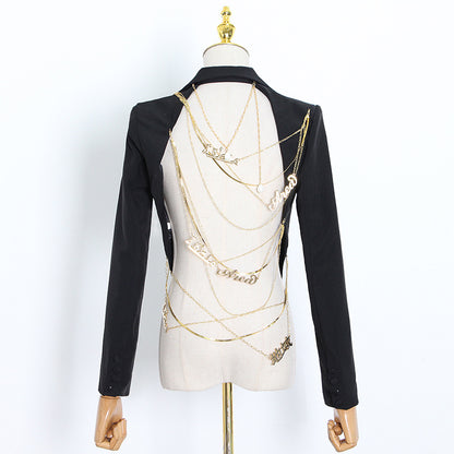 Sexy big backless chain lingerie blazer