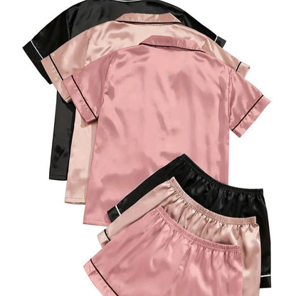 Short-sleeve Satin Three Pack Pajama Sets