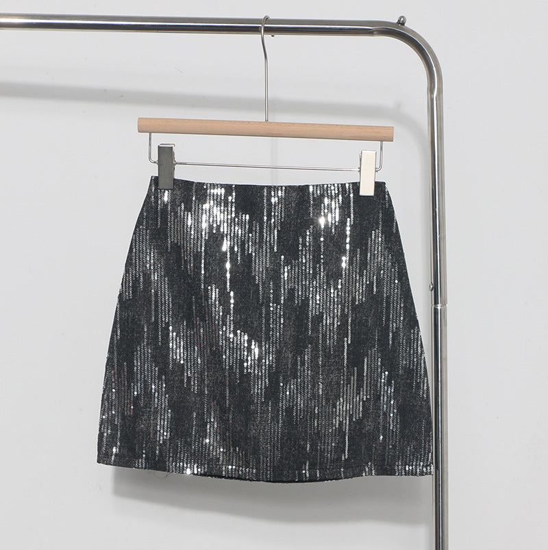 Hot Girl High Waist A- Line Sequined Skirt Shiny Lingerie Skirt