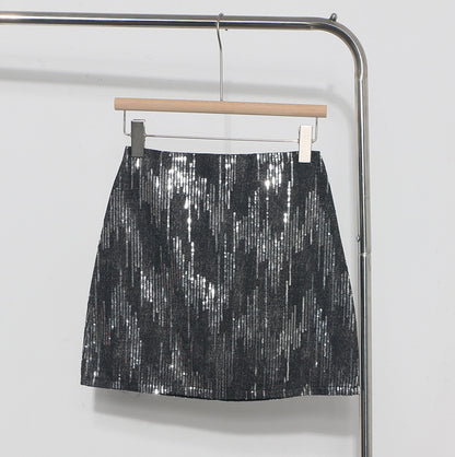 Hot Girl High Waist A- Line Sequined Skirt Shiny Lingerie Skirt