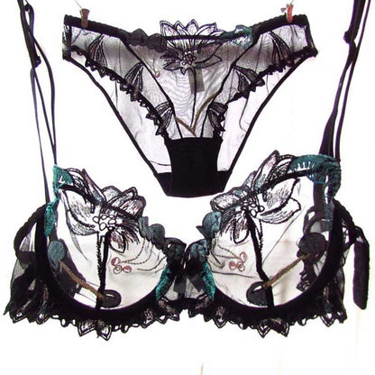 Embroidered lace cherry bra set
