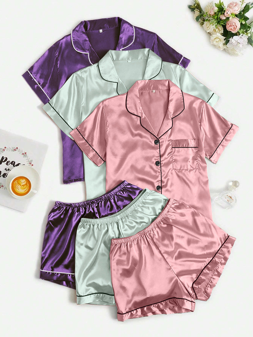 Short-sleeve Satin Three Pack Pajama Sets