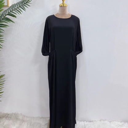 Solid Large Robe Loose Round Neck With Pocket
