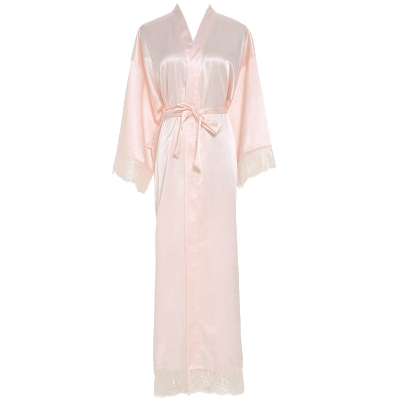 Lace Nightgown Homewear Bridal Dressing Robe Satin StretchSilk Short