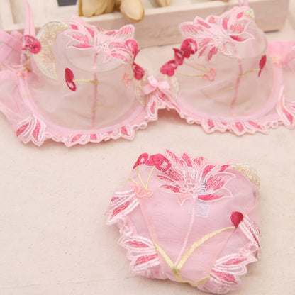 Embroidered lace cherry bra set