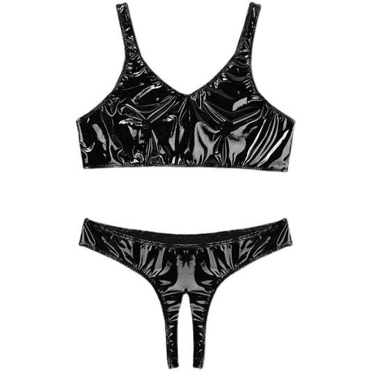Cutout Bra and Panty Set Shiny Leather Set
