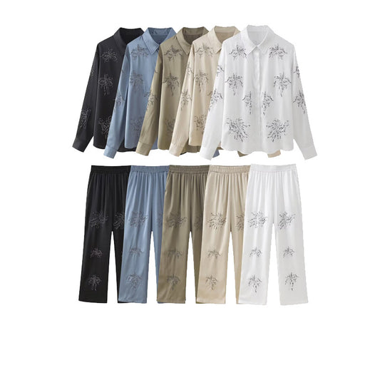 Beaded Long Sleeve Button Down Pajama Set