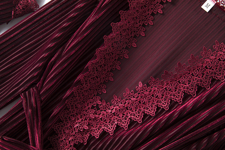 Long-sleeved Sexy Nightgown With Chest Pad