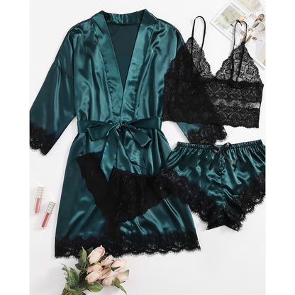 Sexy Four-piece Lace Set With Nightgown