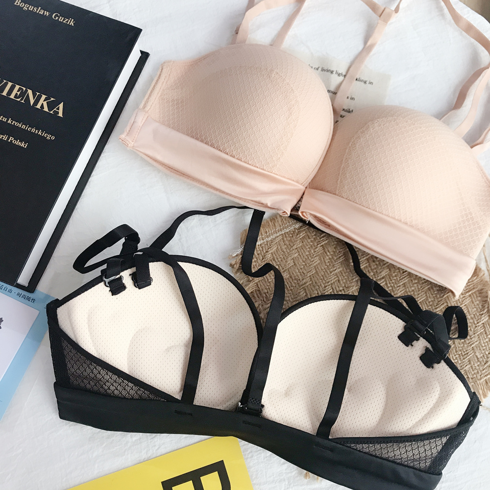 Front buckle cross-rimless bra set
