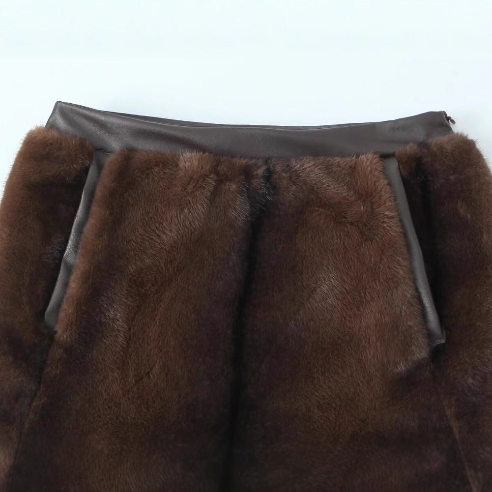 Elegant Artificial Fur Effect Lingerie Skirt