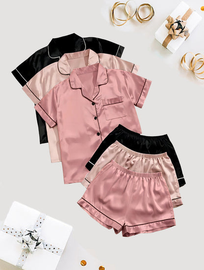 Short-sleeve Satin Three Pack Pajama Sets