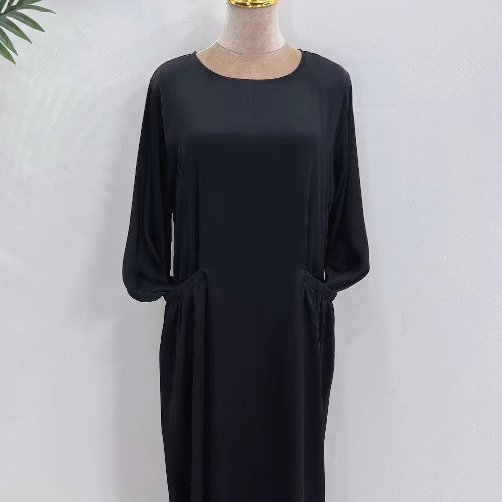 Solid Large Robe Loose Round Neck With Pocket