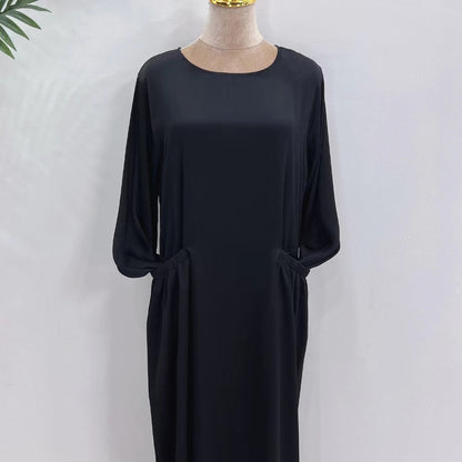 Solid Large Robe Loose Round Neck With Pocket