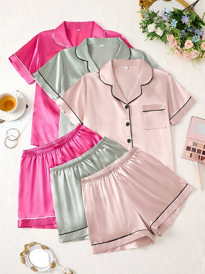Short-sleeve Satin Three Pack Pajama Sets