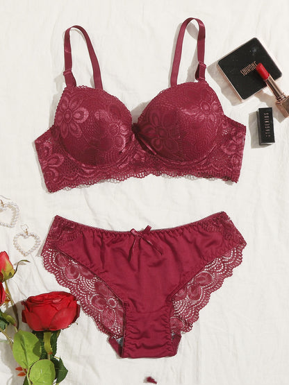 Red or Black Lingerie Set with Push Up Bra