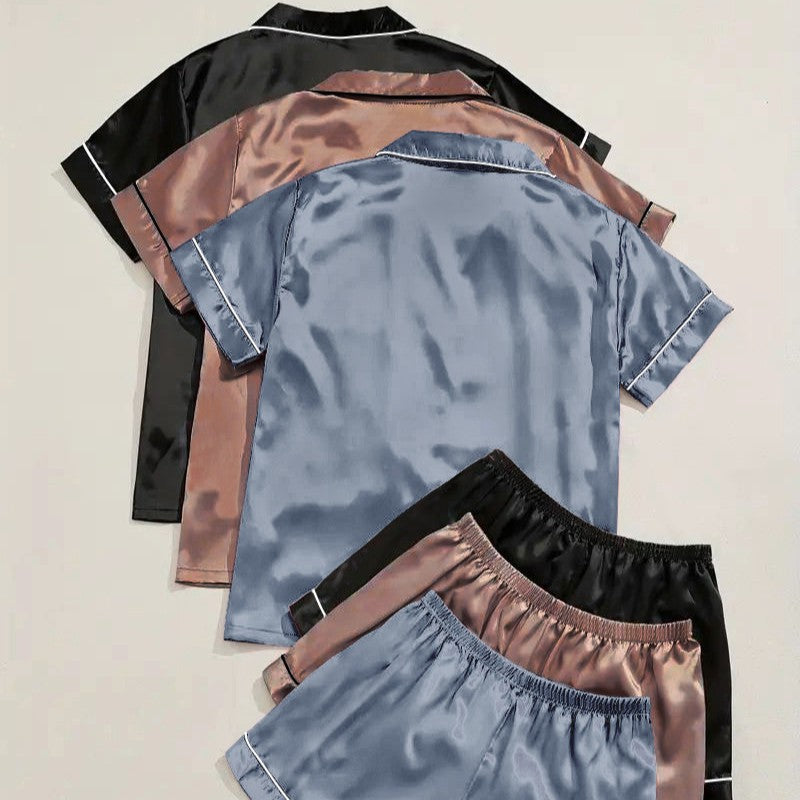 Short-sleeve Satin Three Pack Pajama Sets