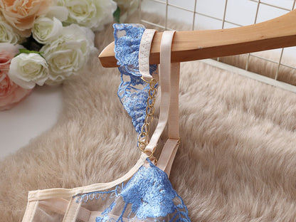 Embroidered Transparent Push Up Bra Set