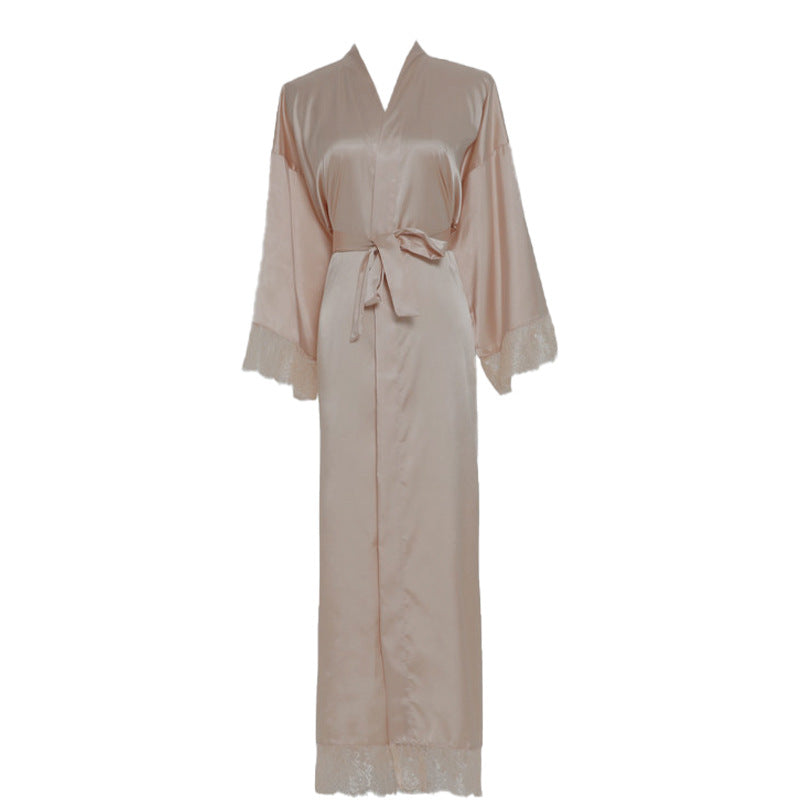 Lace Nightgown Homewear Bridal Dressing Robe Satin StretchSilk Short