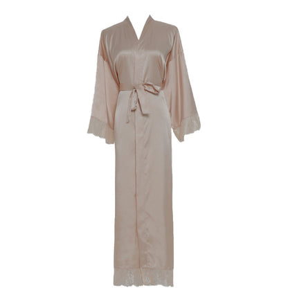 Lace Nightgown Homewear Bridal Dressing Robe Satin StretchSilk Short