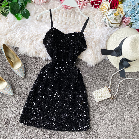 Sexy sequined halter dress