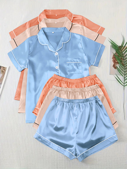 Short-sleeve Satin Three Pack Pajama Sets