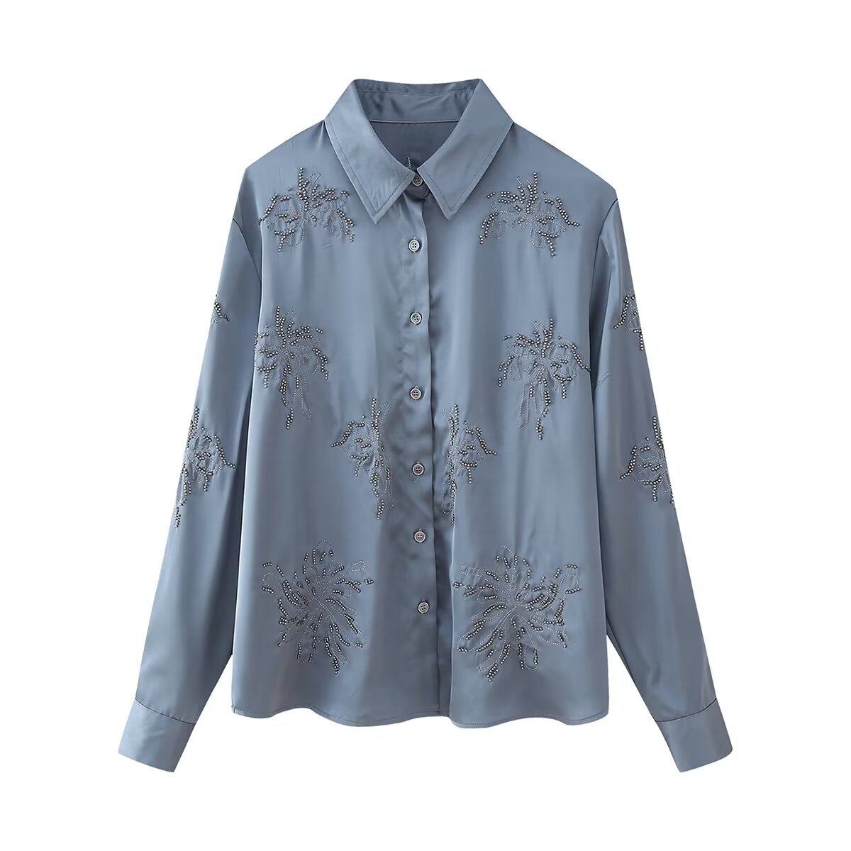 Beaded Long Sleeve Button Down Pajama Set