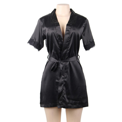 Lace Short Sleeve Deep V Robe Plus Size