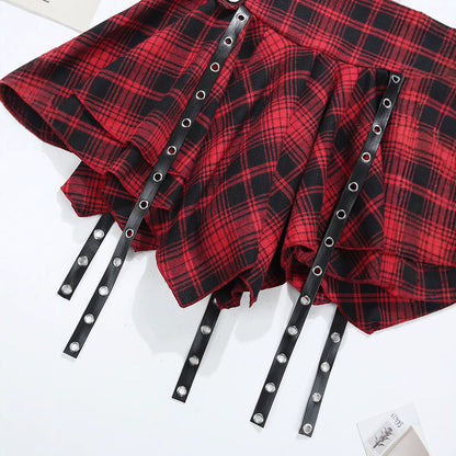Irregular Red Plaid Pleated Lingerie Skirt
