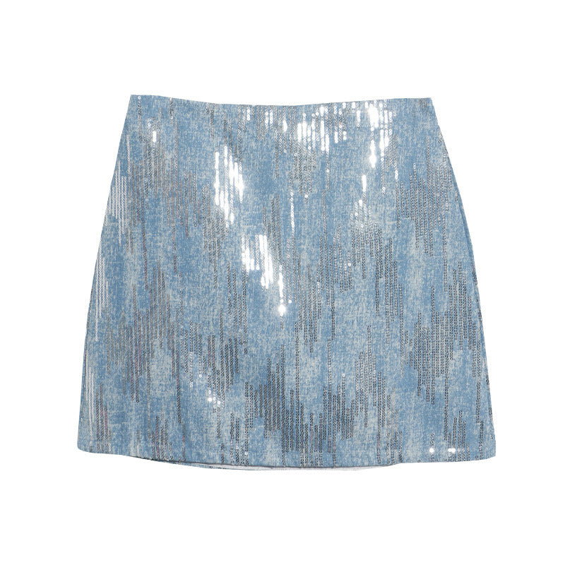 Hot Girl High Waist A- Line Sequined Skirt Shiny Lingerie Skirt
