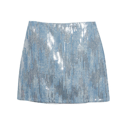 Hot Girl High Waist A- Line Sequined Skirt Shiny Lingerie Skirt