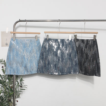 Hot Girl High Waist A- Line Sequined Skirt Shiny Lingerie Skirt