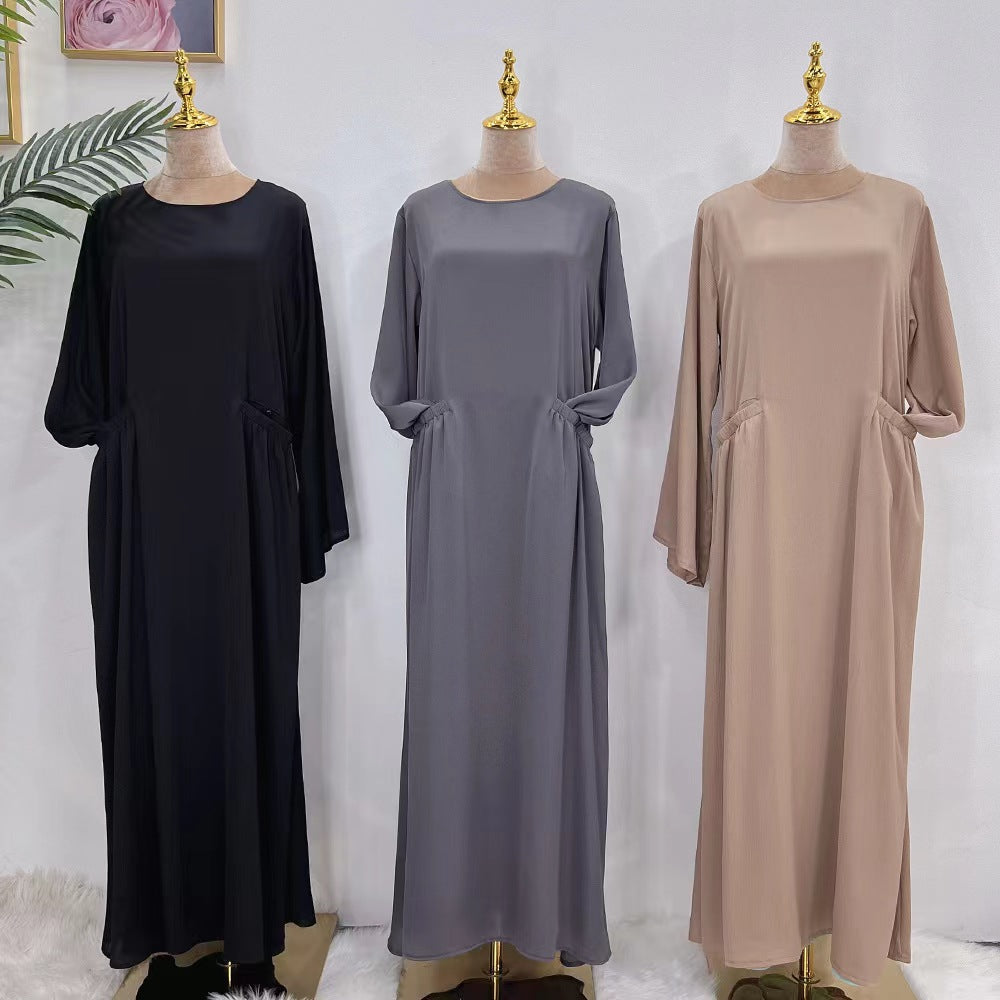 Solid Large Robe Loose Round Neck With Pocket